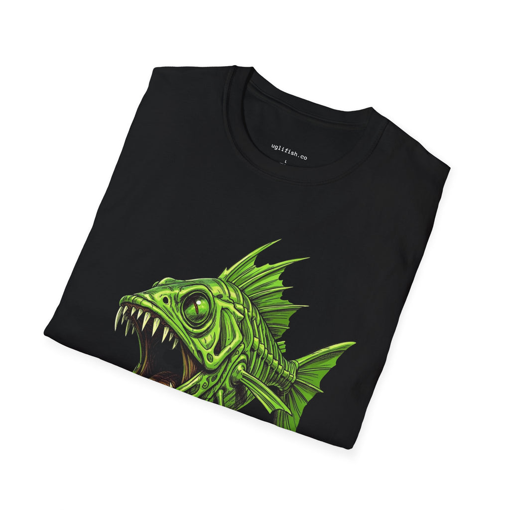 Go Fish T-Shirt — Mean Green Skeletal Fish Graphic Tee