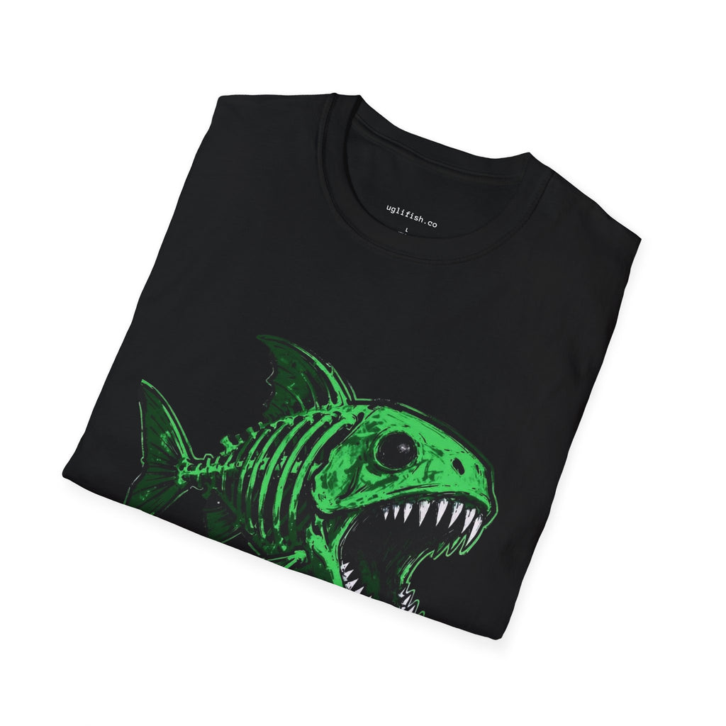 Go Fish T-Shirt — Green Skeletal Fish Graphic Tee