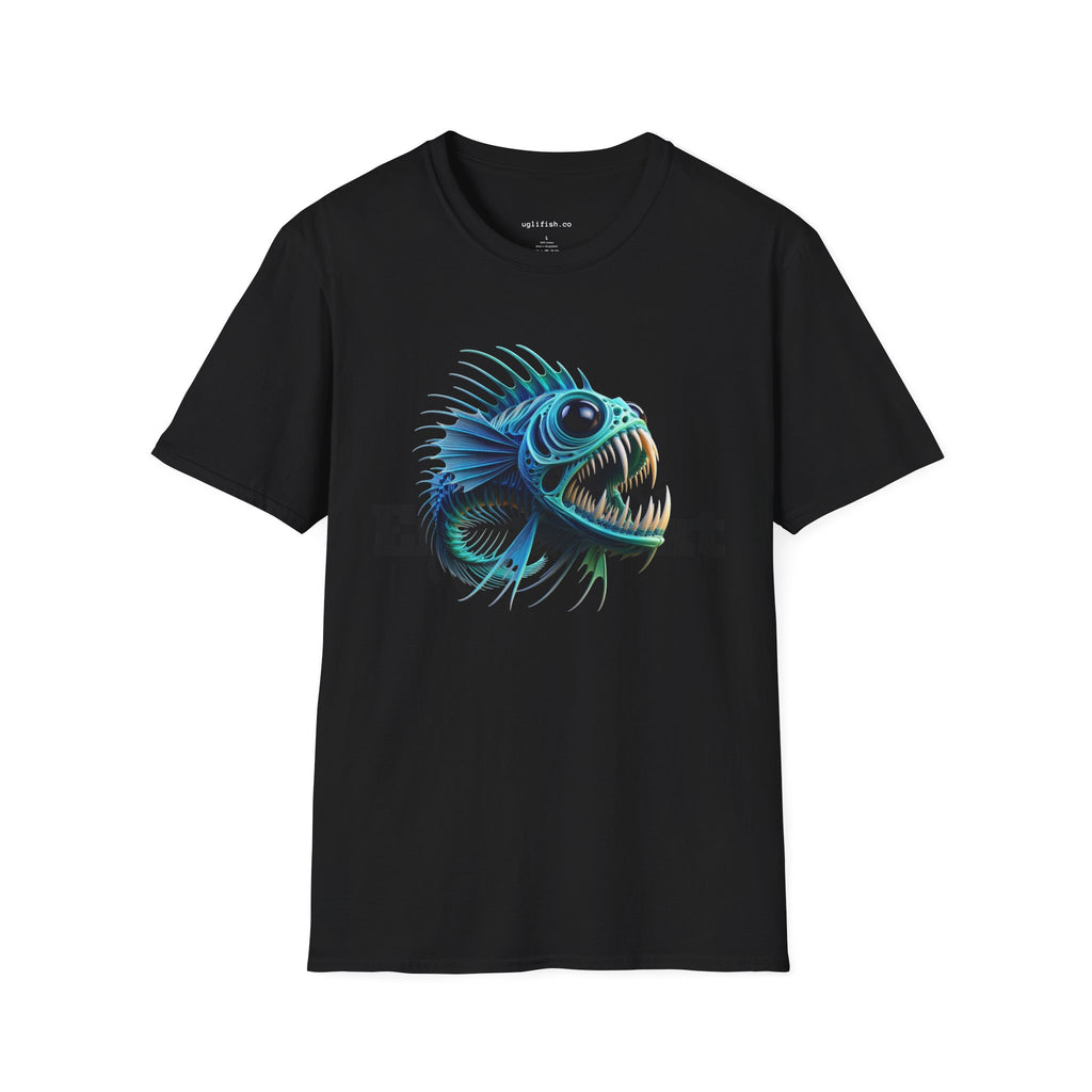 Angry Deep Sea Blue Fish T-Shirt — Glowing Blue Angler Graphic with "uglfish.co"