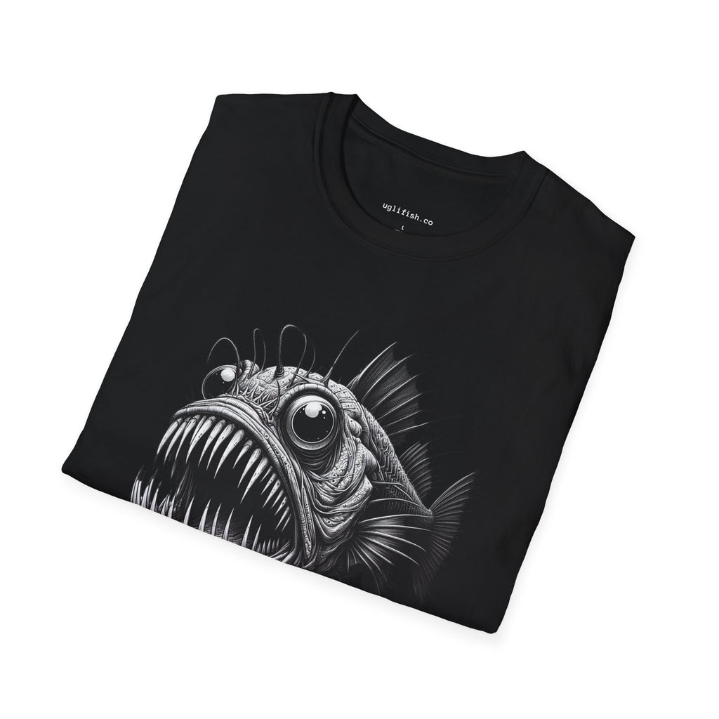 uglifish Big-eyed Skeleton Fish Graphic Tee - Light Up Your Style with Unique Designs | Casual Wear, Gift for Fish Lovers, Graphic Shirt, Cool T-Shirt, Fun Apparel