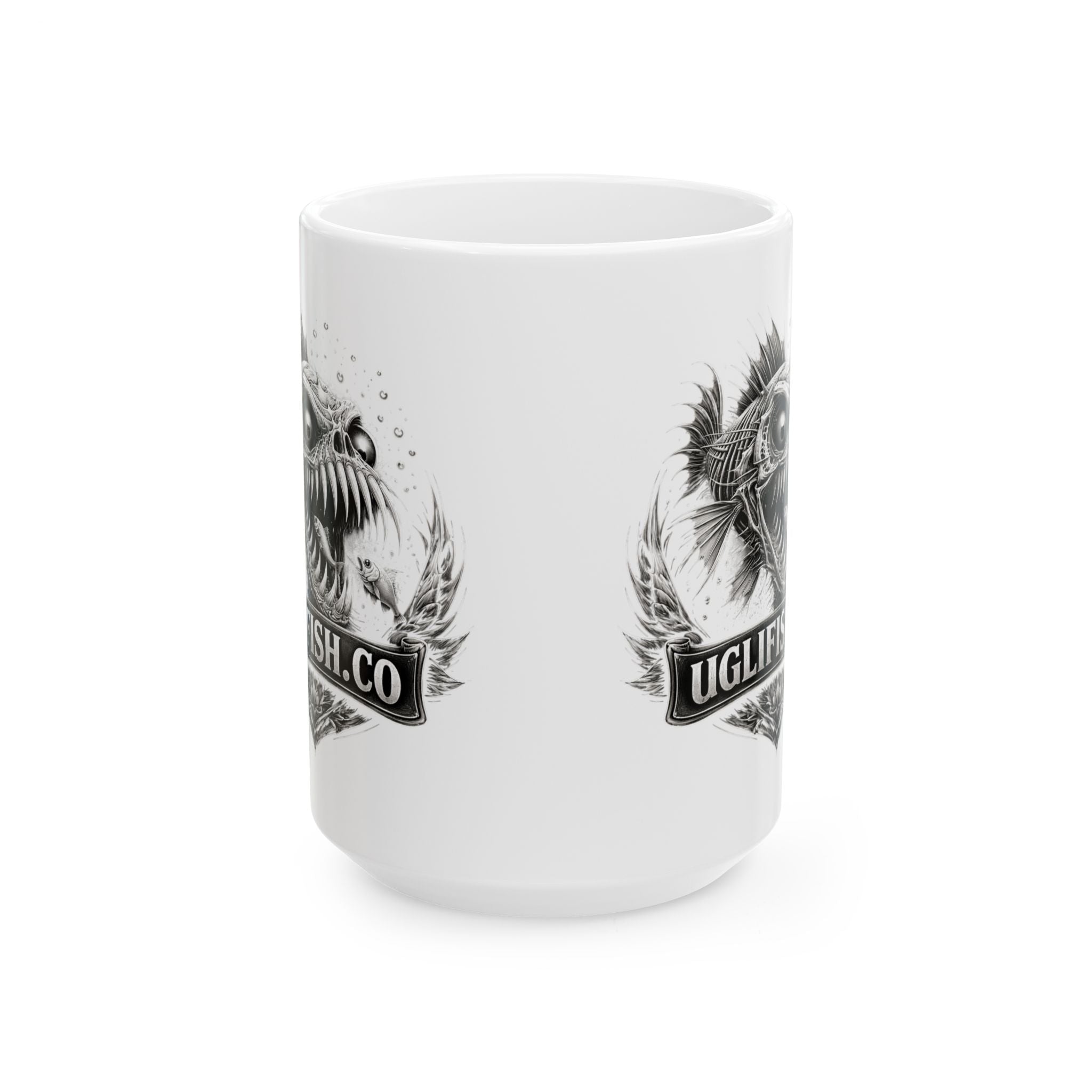 Vintage Fish Emblem  Official uglifish.co Logo Ceramic Coffee Cup (11oz/15oz)