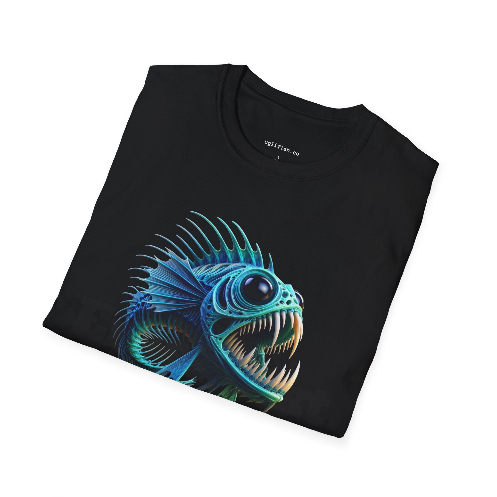 Angry Deep Sea Blue Fish T-Shirt — Glowing Blue Angler Graphic with "uglfish.co"