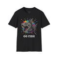 Skeleton Fish Color Splash T-Shirt — 'Go Fish' Graphic Tee for Anglers & Edgy Beach Style