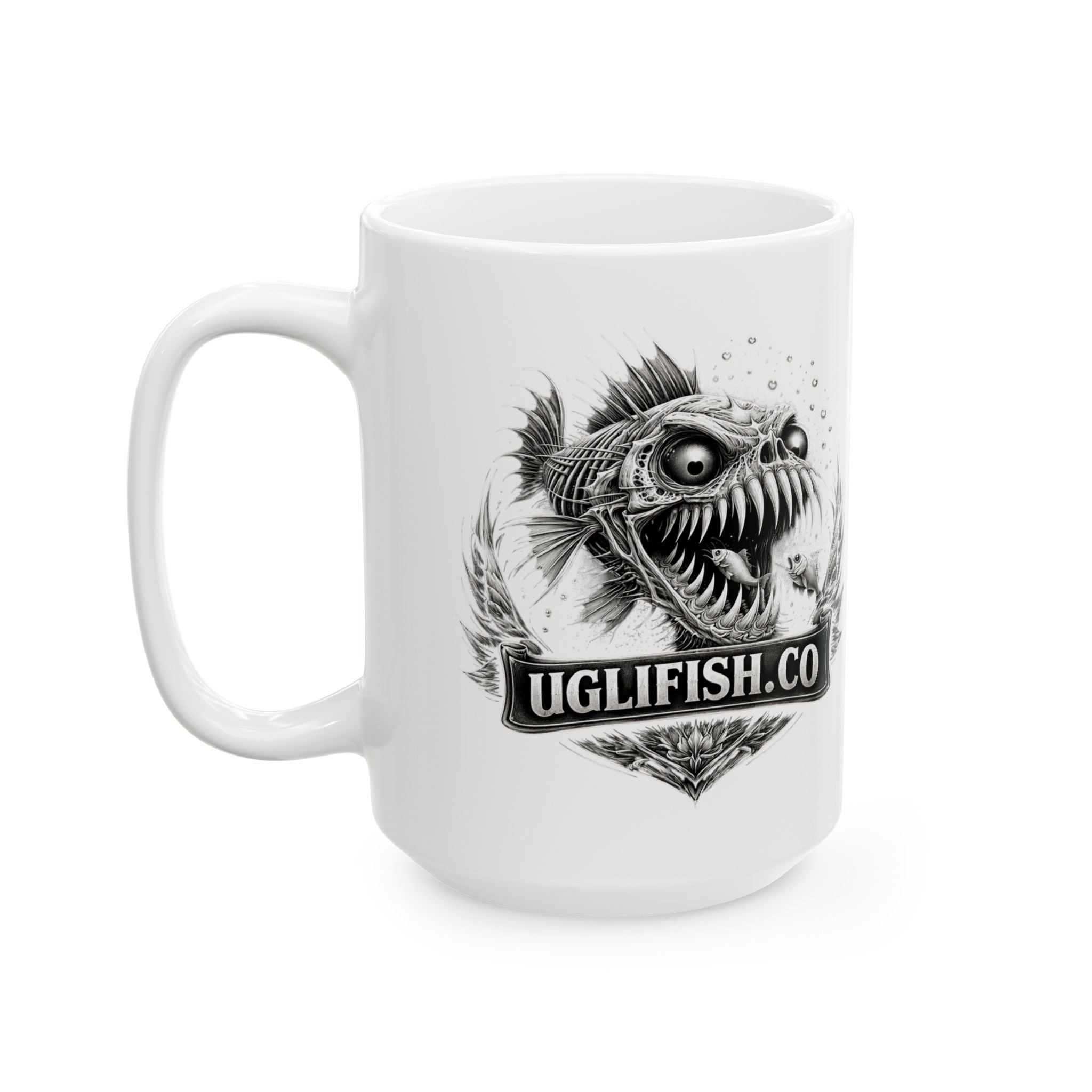 Vintage Fish Emblem  Official uglifish.co Logo Ceramic Coffee Cup (11oz/15oz)