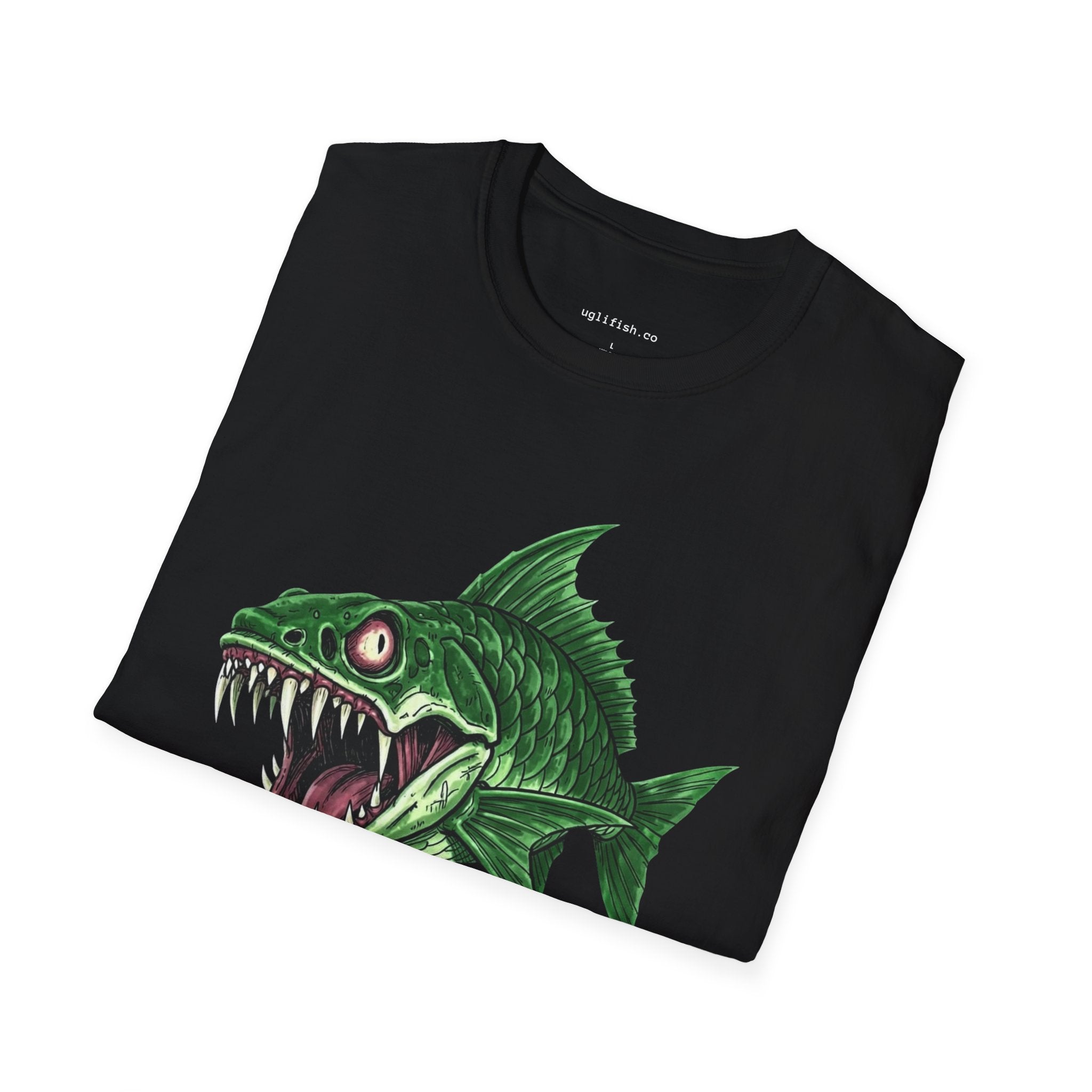 'Go Fish' Green Piranha Graphic T-Shirt, Angler Gift, Fish Lovers, Edgy Streetwear