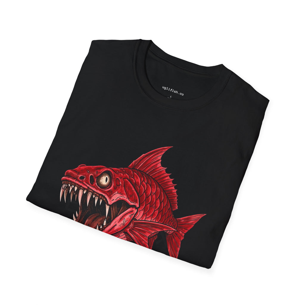 'Go Fish' Red Piranha Graphic T-Shirt, Angler Gift, Fish Lovers, Edgy Streetwear