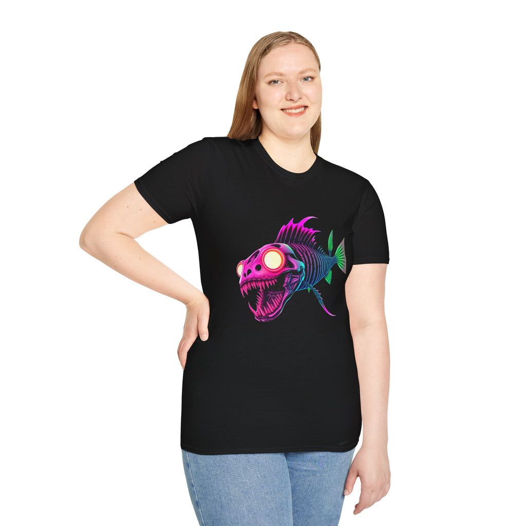 uglifish Neon 07 Graphic Deep Sea Skeleton Fish Tee - Light Up Your Style with Unique Designs | Casual Wear, Gift for Fish Lovers, Graphic Shirt, Cool T-Shirt, Fun Apparel
