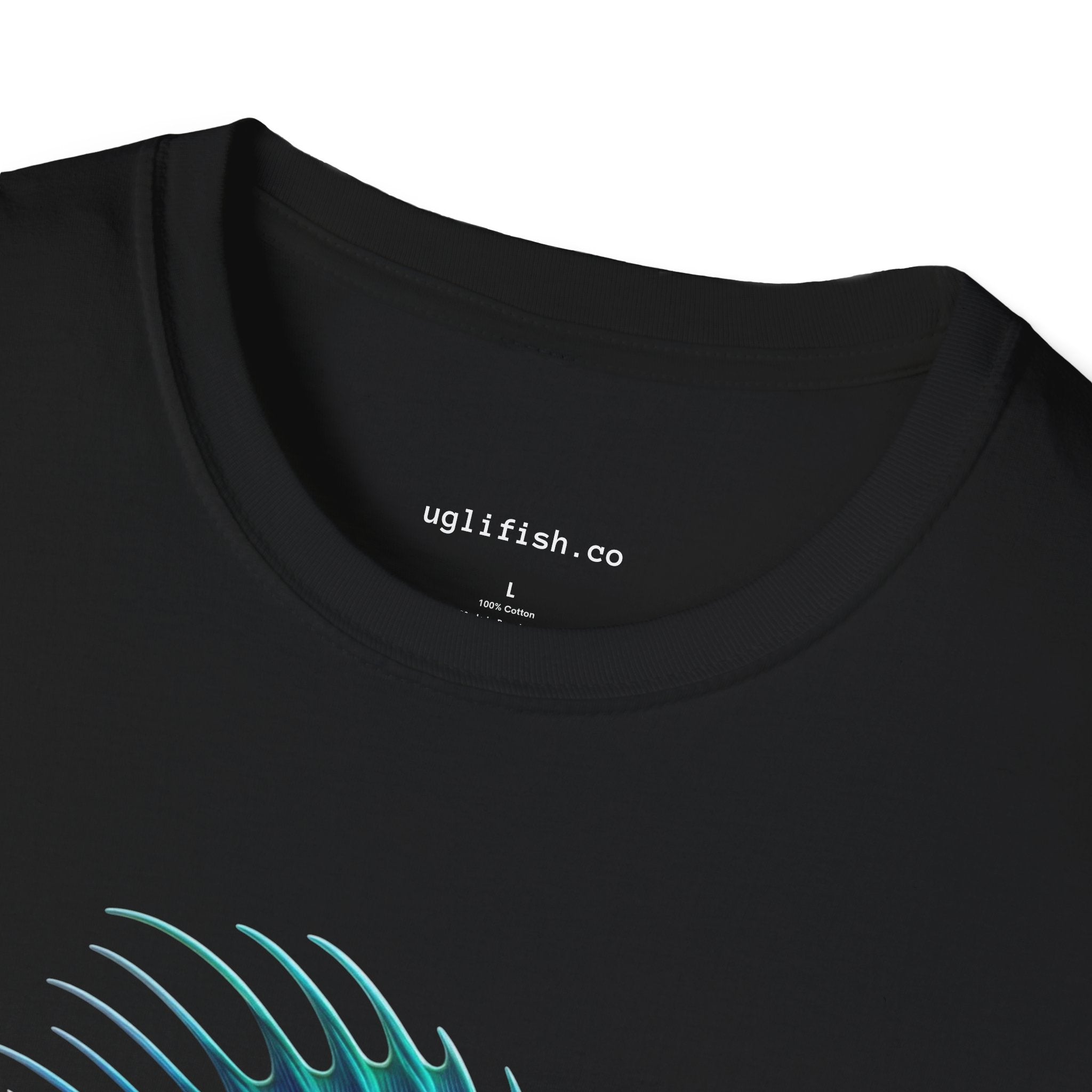 Angry Deep Sea Blue Fish T-Shirt — Glowing Blue Angler Graphic with "uglfish.co"