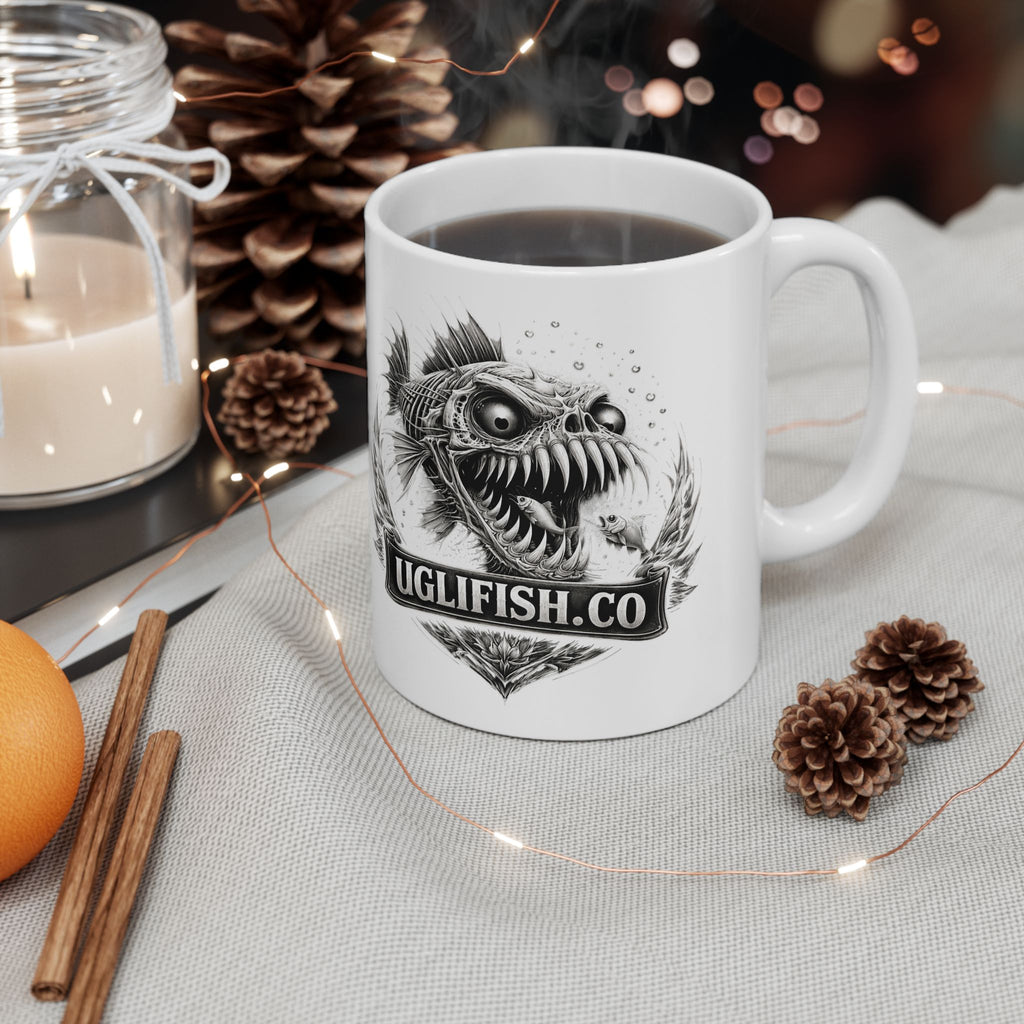 Vintage Fish Emblem  Official uglifish.co Logo Ceramic Coffee Cup (11oz/15oz)