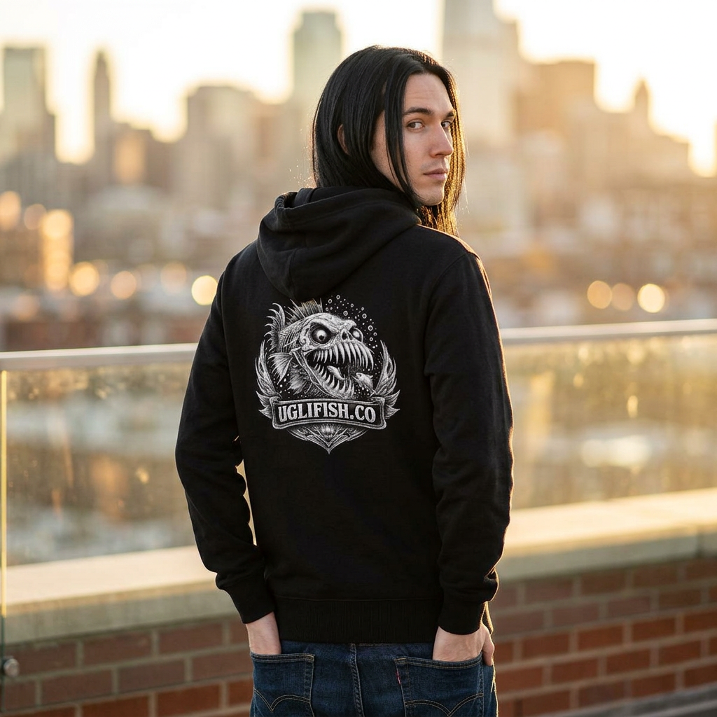 Official uglifish.co Logo Zip-Up Hoodie — Uglifish Co. Fishing Graphic Zip Hoodie