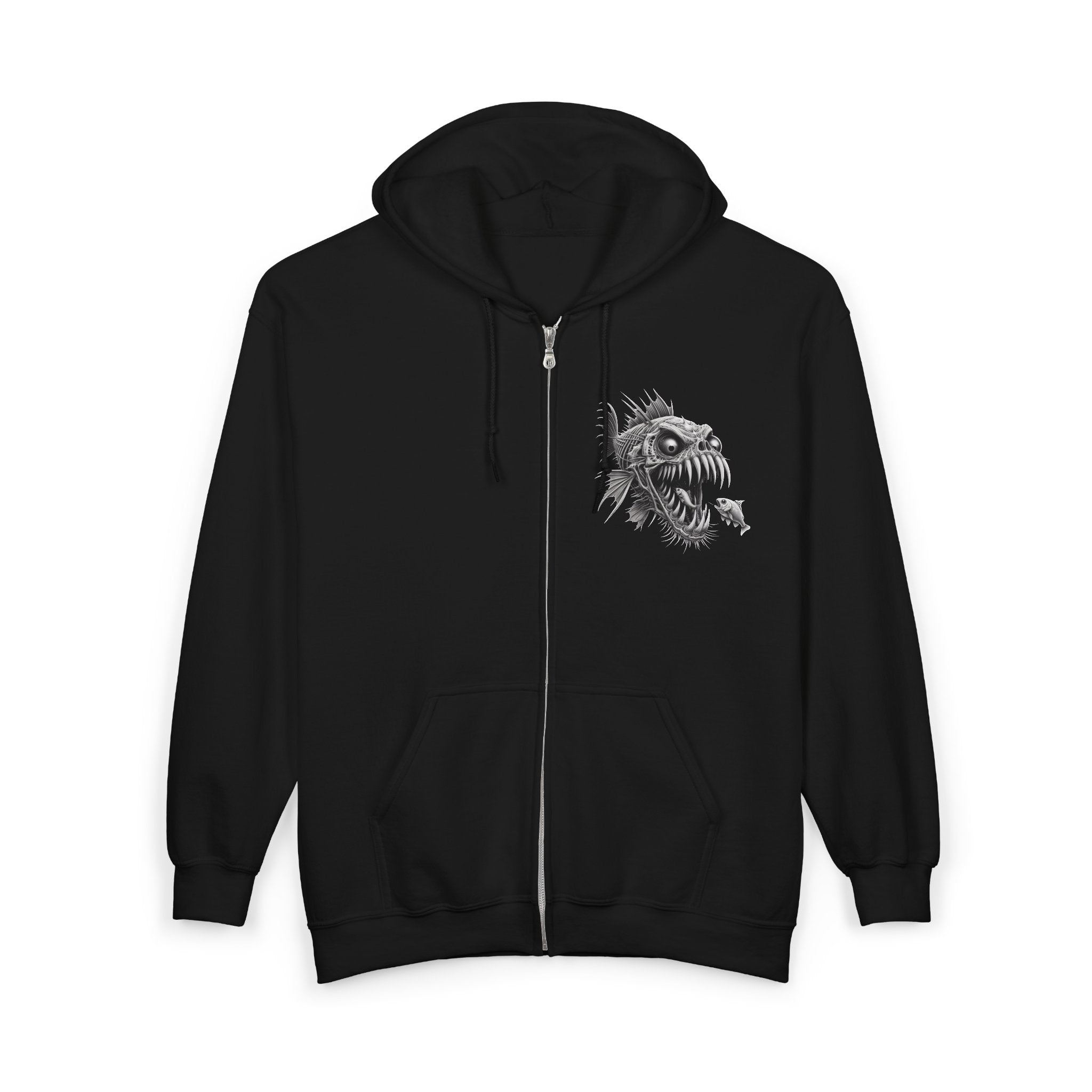 Official Uglifish Co Emblem v1 Unisex Zip Hoodie, Dark Mythical Monster Sweatshirt, Graphic Jacket for Casual Wear, Unique Gift for Fans, Halloween Style