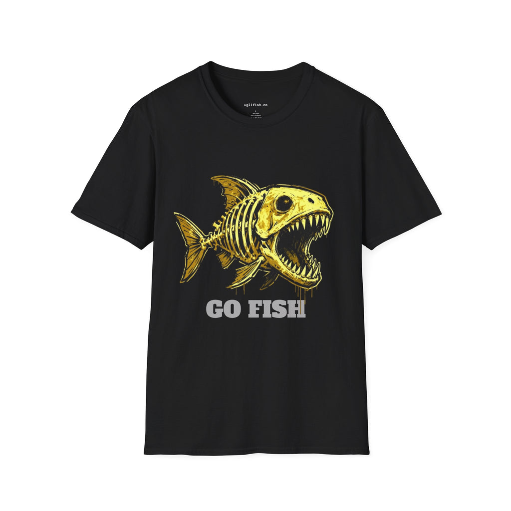 Go Fish T-Shirt — Yellow Skeletal Fish Graphic Tee