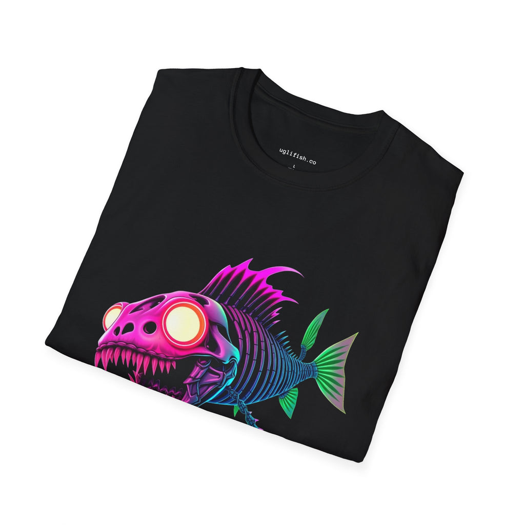 uglifish Neon 07 Graphic Deep Sea Skeleton Fish Tee - Light Up Your Style with Unique Designs | Casual Wear, Gift for Fish Lovers, Graphic Shirt, Cool T-Shirt, Fun Apparel