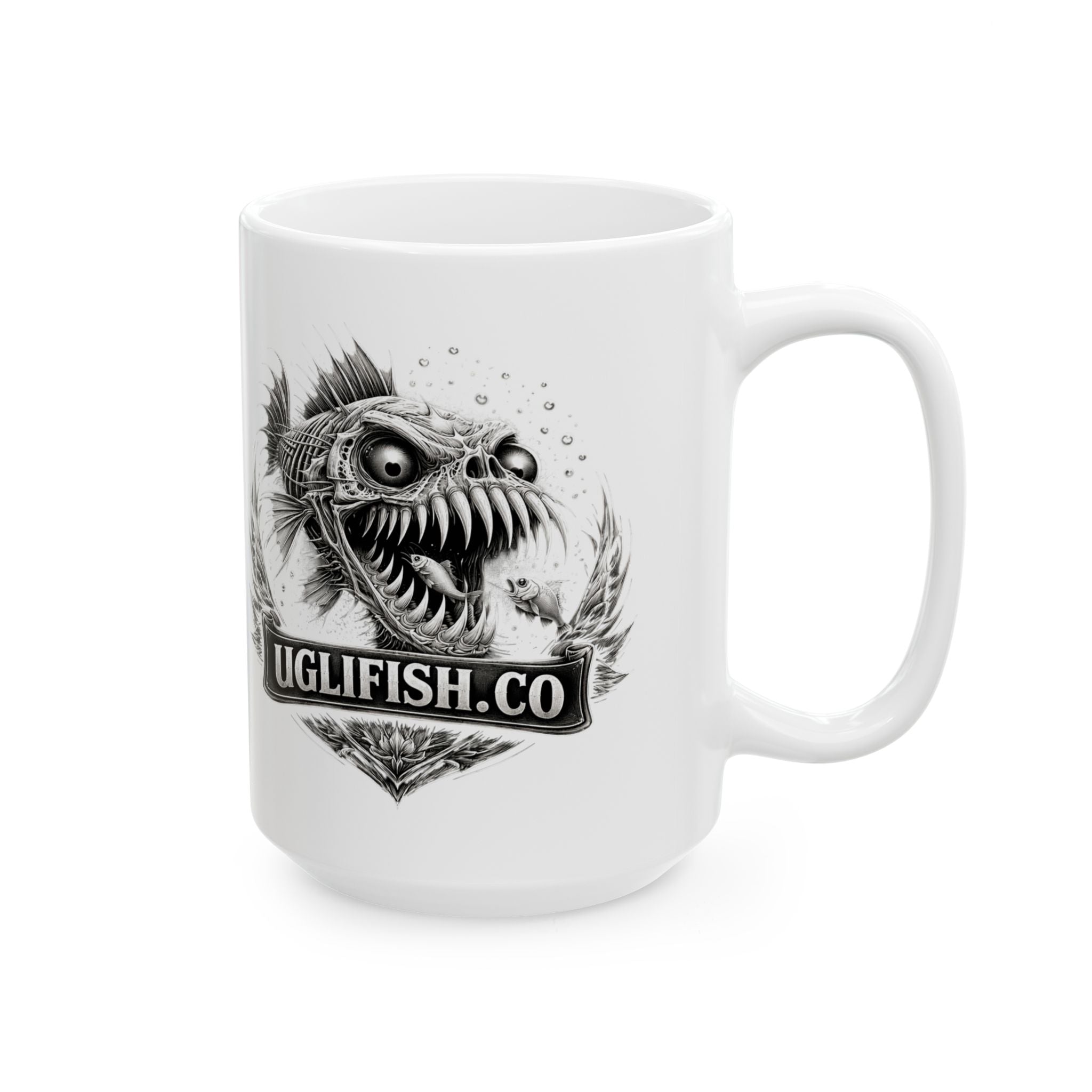 Vintage Fish Emblem  Official uglifish.co Logo Ceramic Coffee Cup (11oz/15oz)