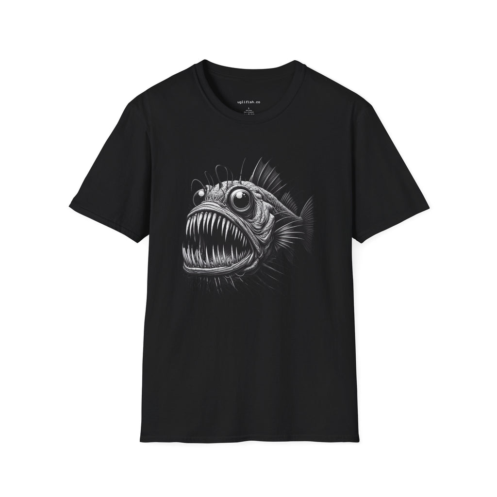 uglifish Big-eyed Skeleton Fish Graphic Tee - Light Up Your Style with Unique Designs | Casual Wear, Gift for Fish Lovers, Graphic Shirt, Cool T-Shirt, Fun Apparel