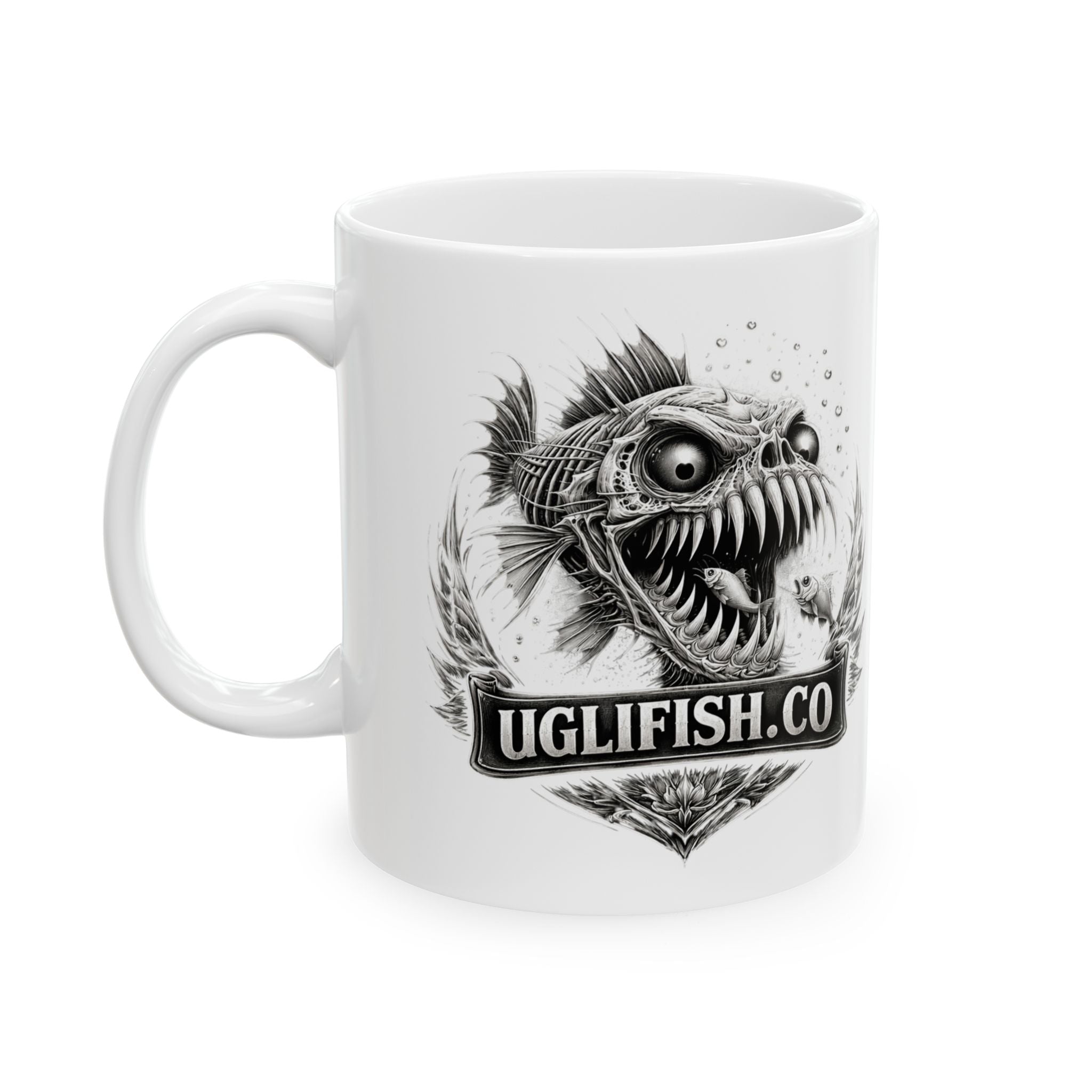 Vintage Fish Emblem  Official uglifish.co Logo Ceramic Coffee Cup (11oz/15oz)