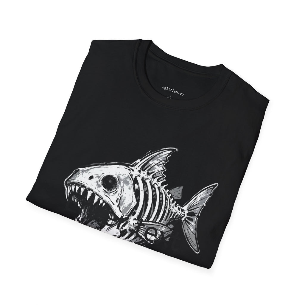 Fish Skeleton T-Shirt — 'Go Fish' Graphic Tee for Anglers & Edgy Beach Style