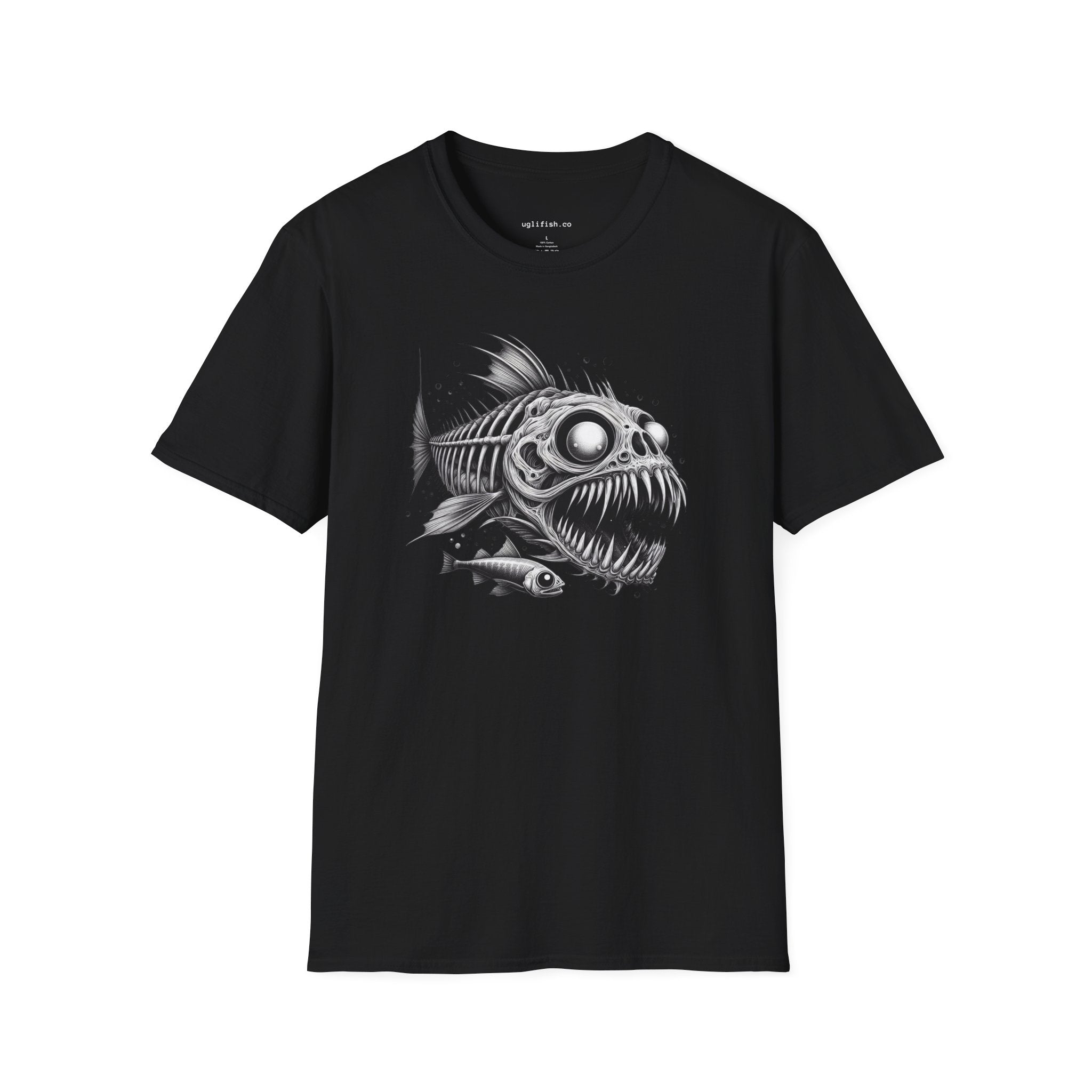 Skeleton Fish Graphic Tee — 'uglifish.co' Dark Horror Fish T-Shirt