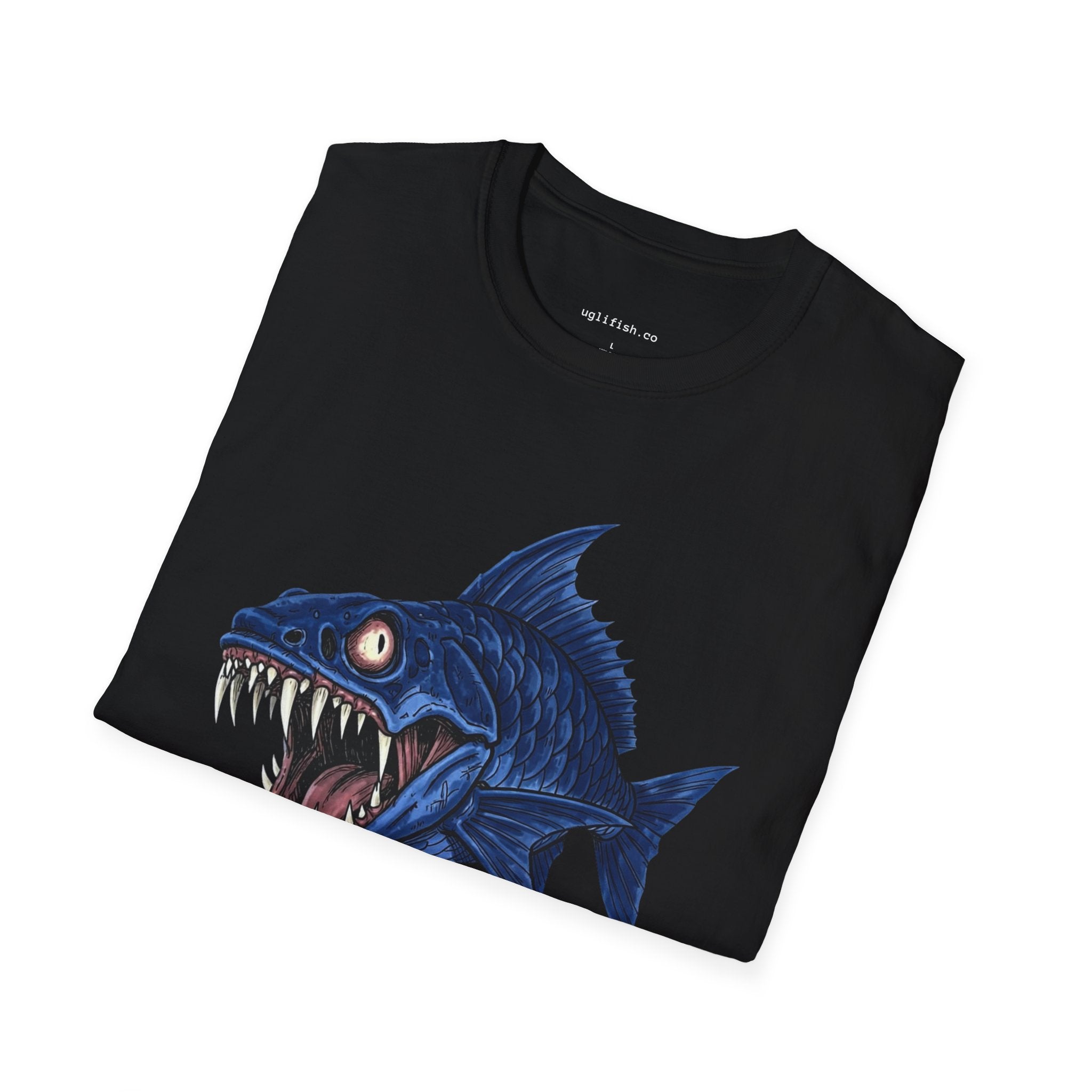 'Go Fish' Blue Piranha Graphic T-Shirt, Angler Gift, Fish Lovers, Edgy Streetwear