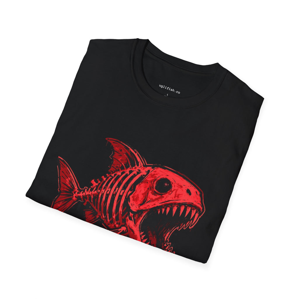 Go Fish T-Shirt — Red Skeletal Fish Graphic Tee