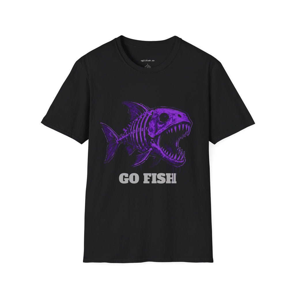 Go Fish T-Shirt — Purple Skeletal Fish Graphic Tee