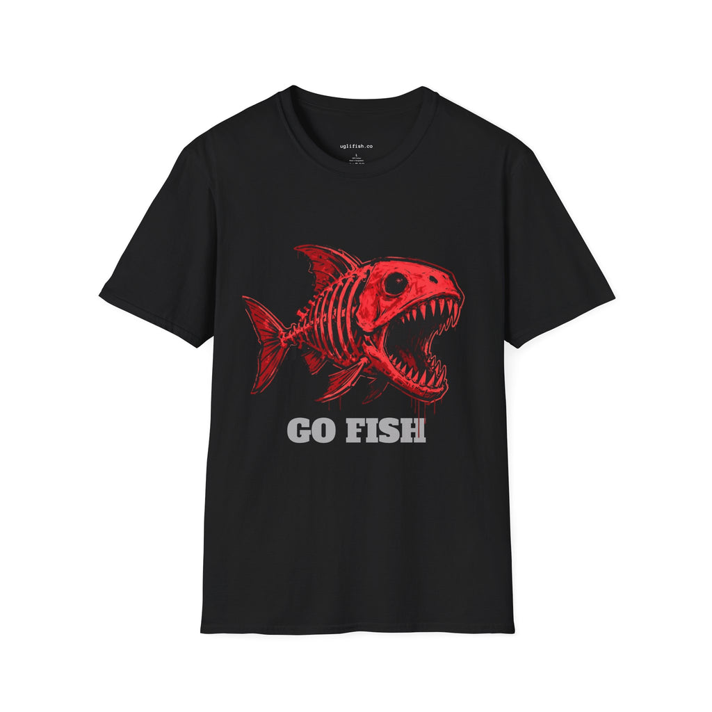 Go Fish T-Shirt — Red Skeletal Fish Graphic Tee