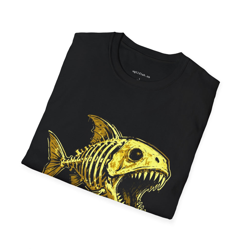 Go Fish T-Shirt — Yellow Skeletal Fish Graphic Tee