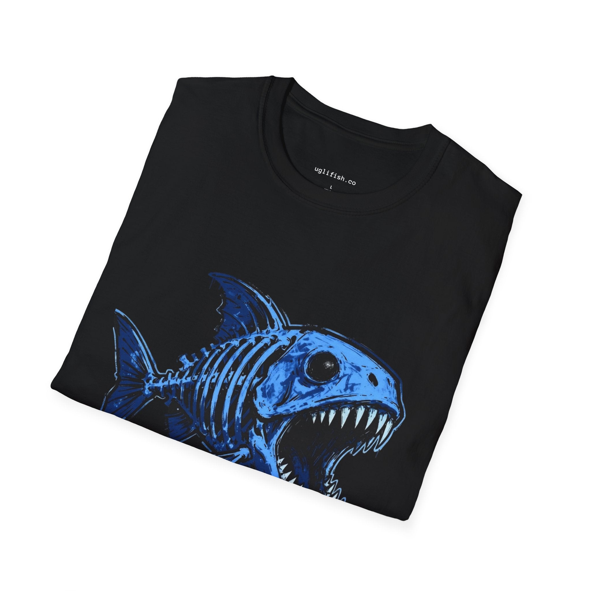 Go Fish T-Shirt — Blue Skeletal Fish Graphic Tee
