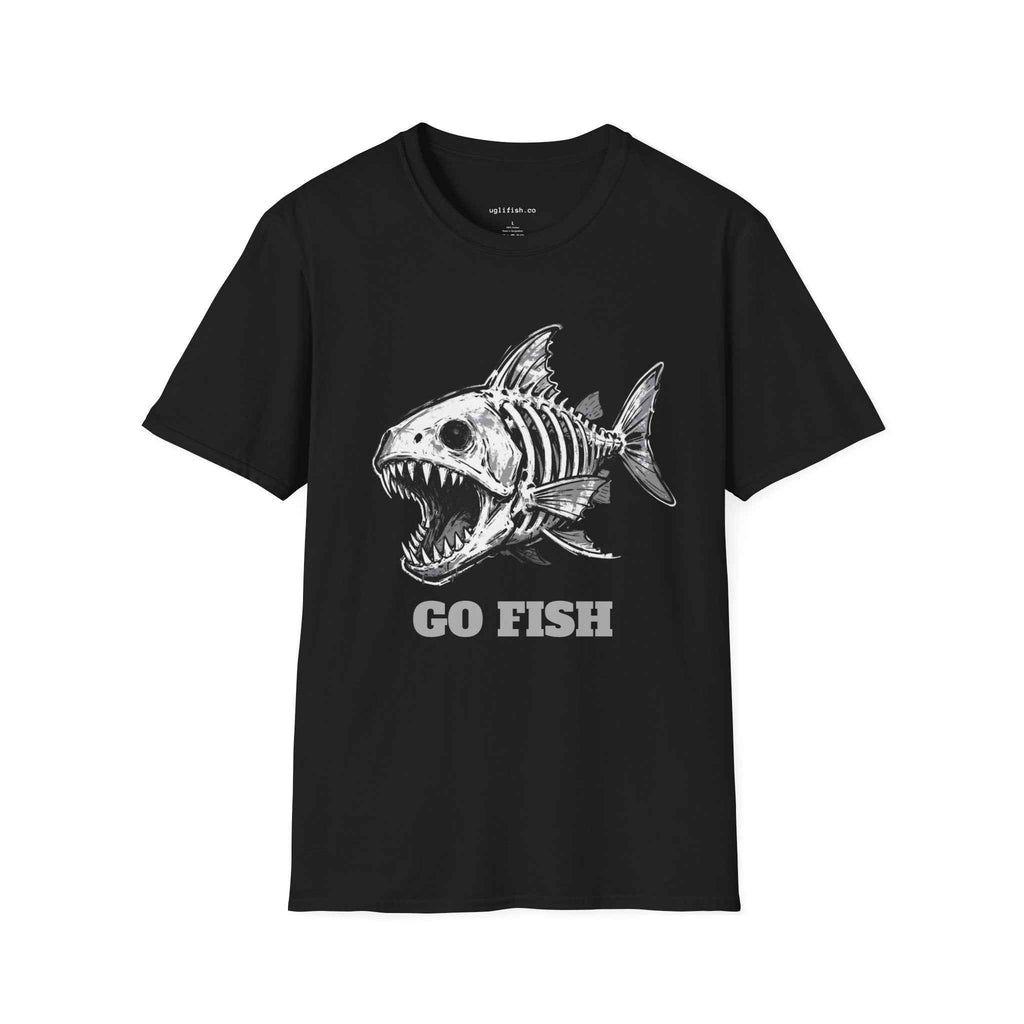 Copy of Skeleton Fish T-Shirt 'Go Fish' Graphic Tee for Anglers & Edgy Beach Style