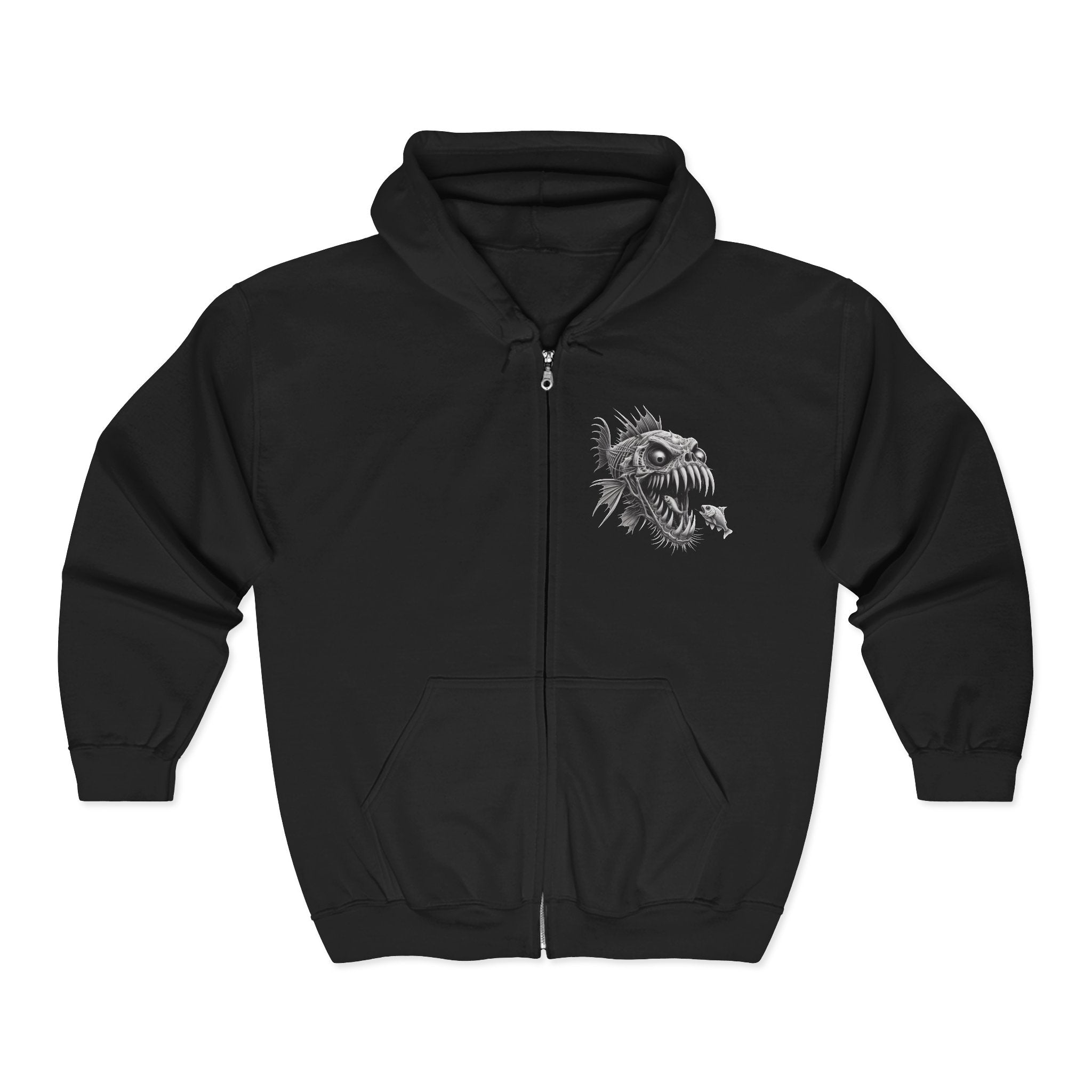 Official Uglifish Co Emblem v1 Unisex Zip Hoodie, Dark Mythical Monster Sweatshirt, Graphic Jacket for Casual Wear, Unique Gift for Fans, Halloween Style