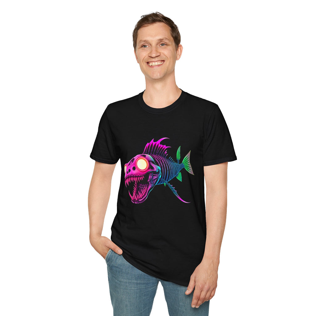 uglifish Neon 07 Graphic Deep Sea Skeleton Fish Tee - Light Up Your Style with Unique Designs | Casual Wear, Gift for Fish Lovers, Graphic Shirt, Cool T-Shirt, Fun Apparel
